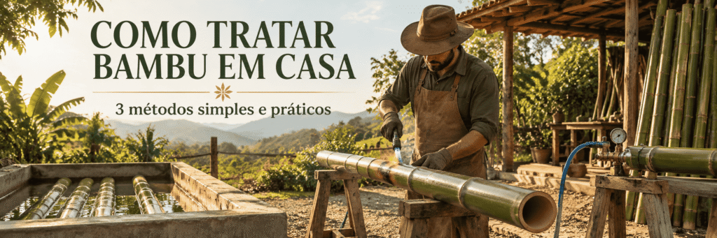 Tratamento de bambu em pequena propriedade com fogo, imersão e Boucherie