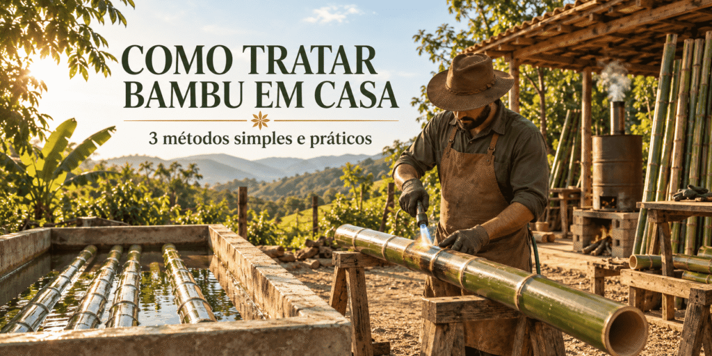 Tratamento de bambu em pequena propriedade com fogo, imersão e Boucherie